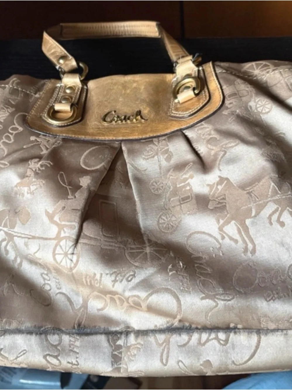 Coach Metallic Taupe Shoulder Bag with Signature Jacquard